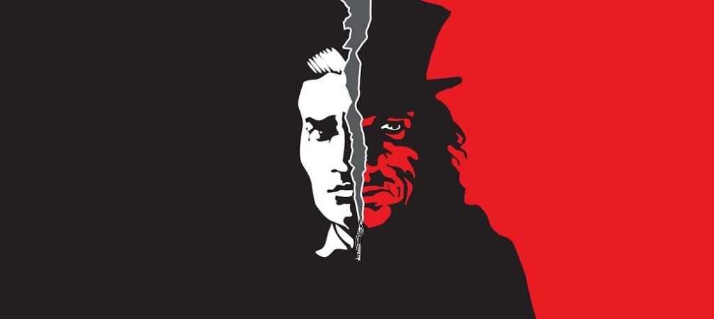 Illustration of coercive control and emotional abuse represented by a split-face image of Dr. Jekyll and Mr. Hyde.
